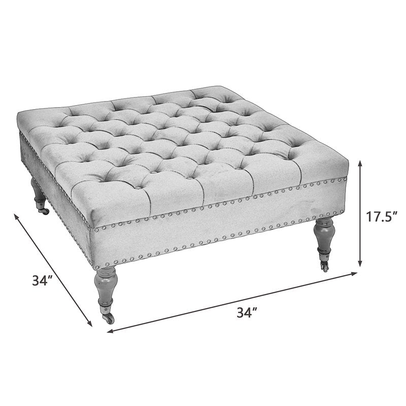 Square Velvet Tufted Cocktail Ottoman with Wheels - Multiple Colors