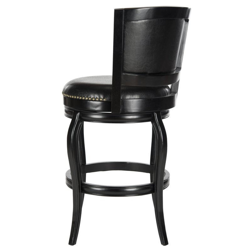 Mid Back Swivel Bar Stool - Black Vegan Leather