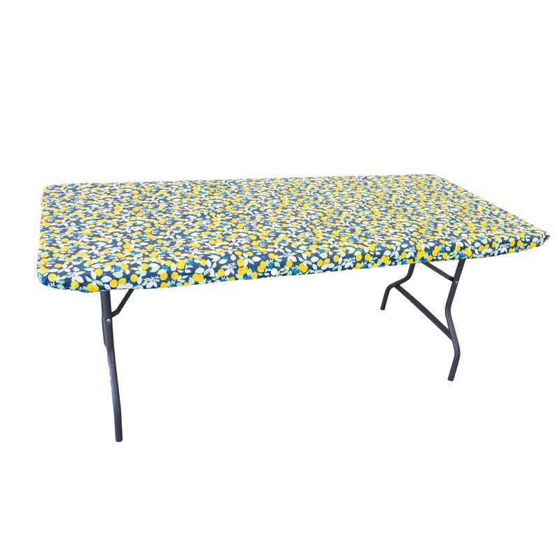 Elastic Fitted Vinyl Table Cover - Lemon Tree Pattern, 8 Pack