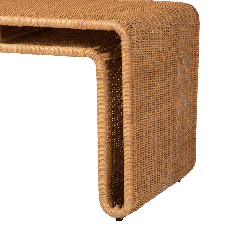 Boho Accent Bench - Handcrafted Natural Rattan - Light Honey