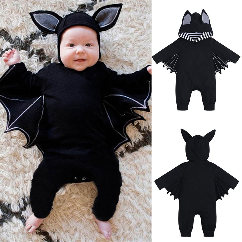 Baby Halloween Outfit Romper Jumpsuit with Pumpkin Print - Black 0-3 Months