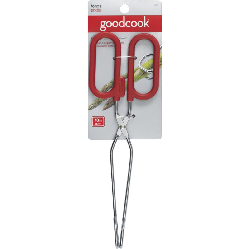 Kitchen Loop Tongs 10" - Chrome Silver and Red