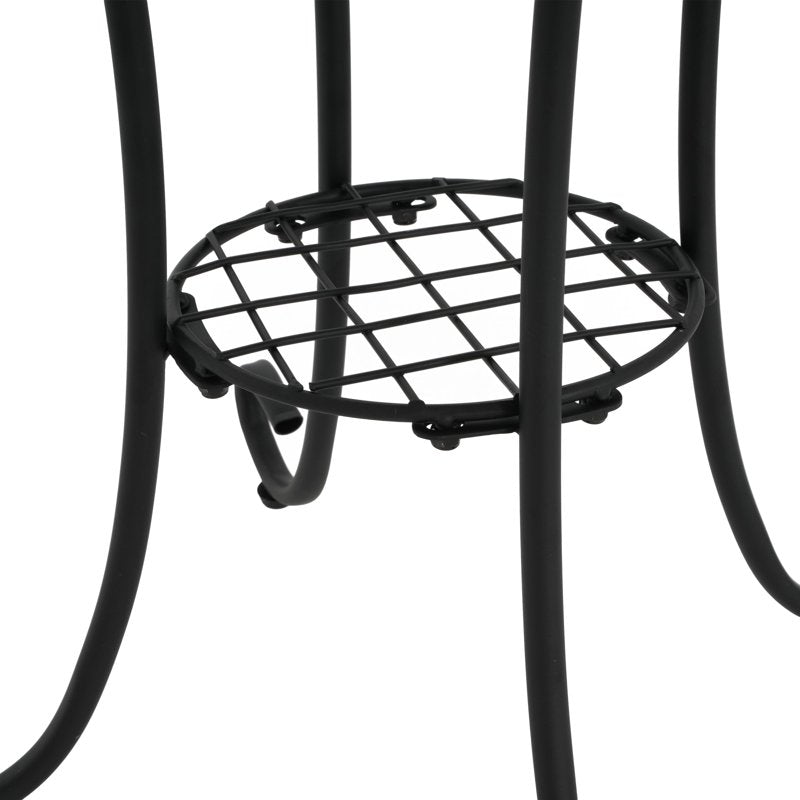 Outdoor Round Side Table with Shelf - Ceramic Tile Top, Iron Frame