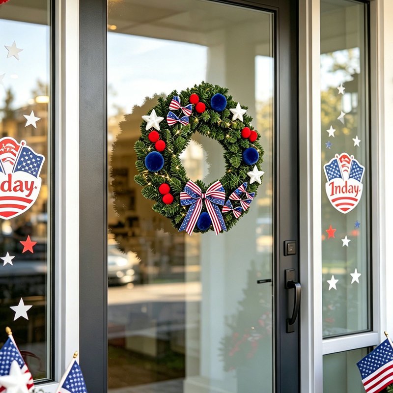 Patriotic 4th of July Wreath for Front Door - Red White Blue Flower Decor - Variation Z0C