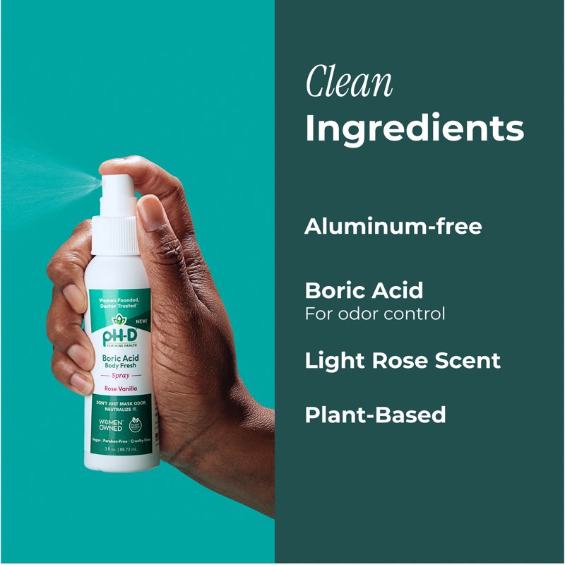 Boric Acid Body Fresh Spray, Rose Vanilla Scented, 3 oz