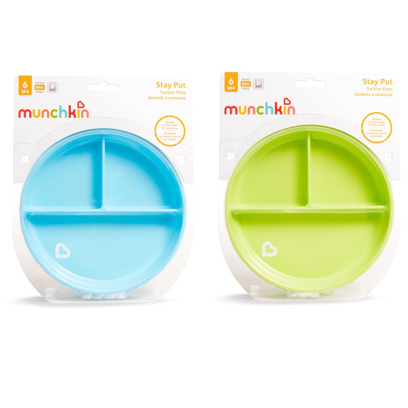 Stay Put Suction Plates for Toddlers - Blue/Green, 2 Pack
