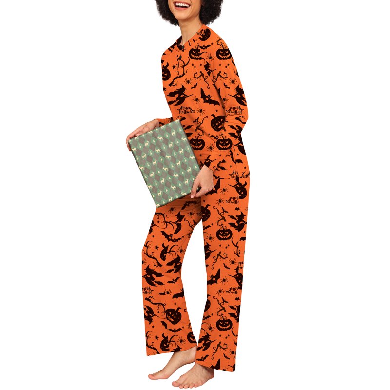 Halloween Couple Pajama Sets - Yellow Pumpkin Witch Variant for Women and Men