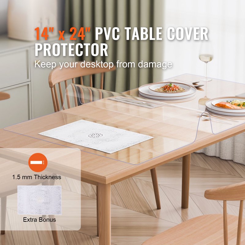 Clear PVC Desk Protector - 14 x 24 Inch, 1.5mm Thickness