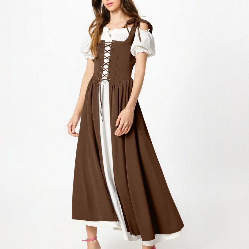 Women’s Renaissance Medieval Dress Vintage Costume AA Brown M