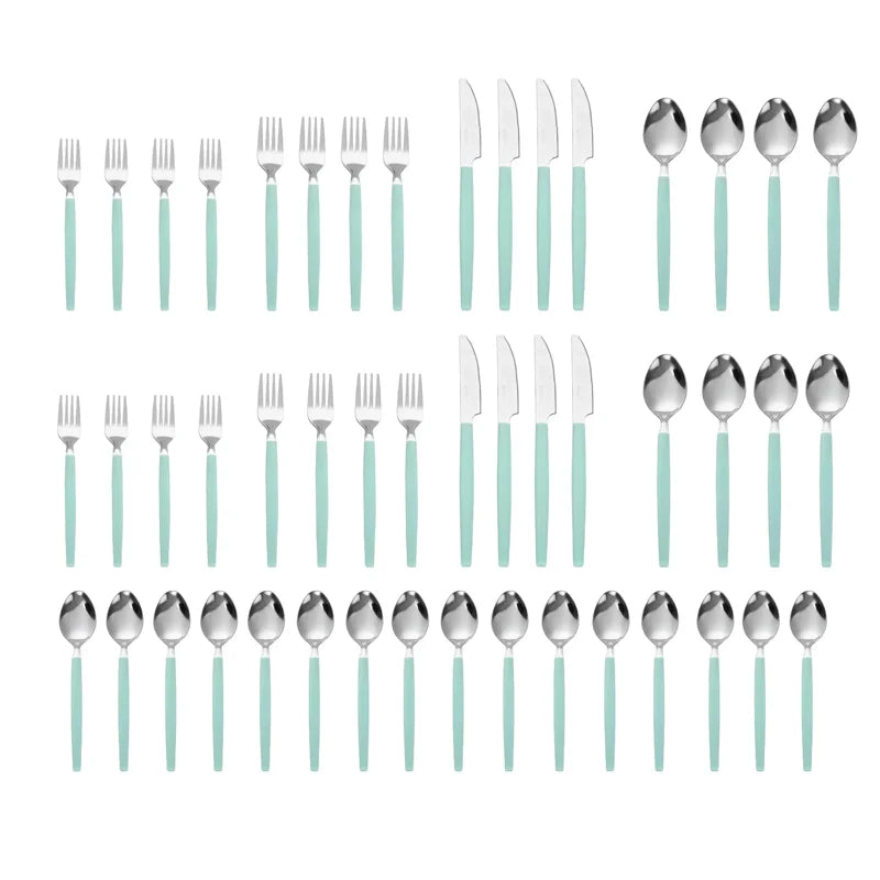 49-Piece Teal Blue Stainless Steel Flatware Set with Tray - Service for 8