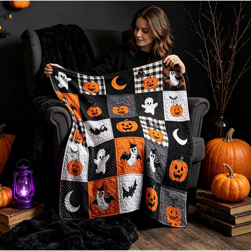 Halloween Fleece Throw Blanket 70x100cm Black Ghost Pumpkin Cozy Flannel
