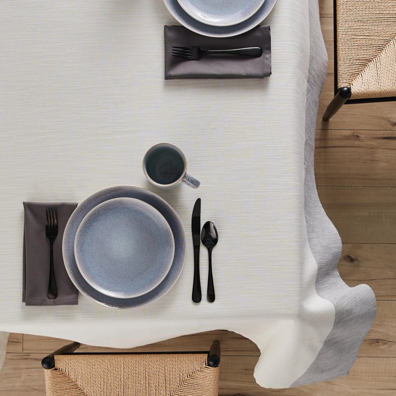 Jett Stripe Cotton Tablecloth 60" x 84" - Vanilla Dream & Grey Stone