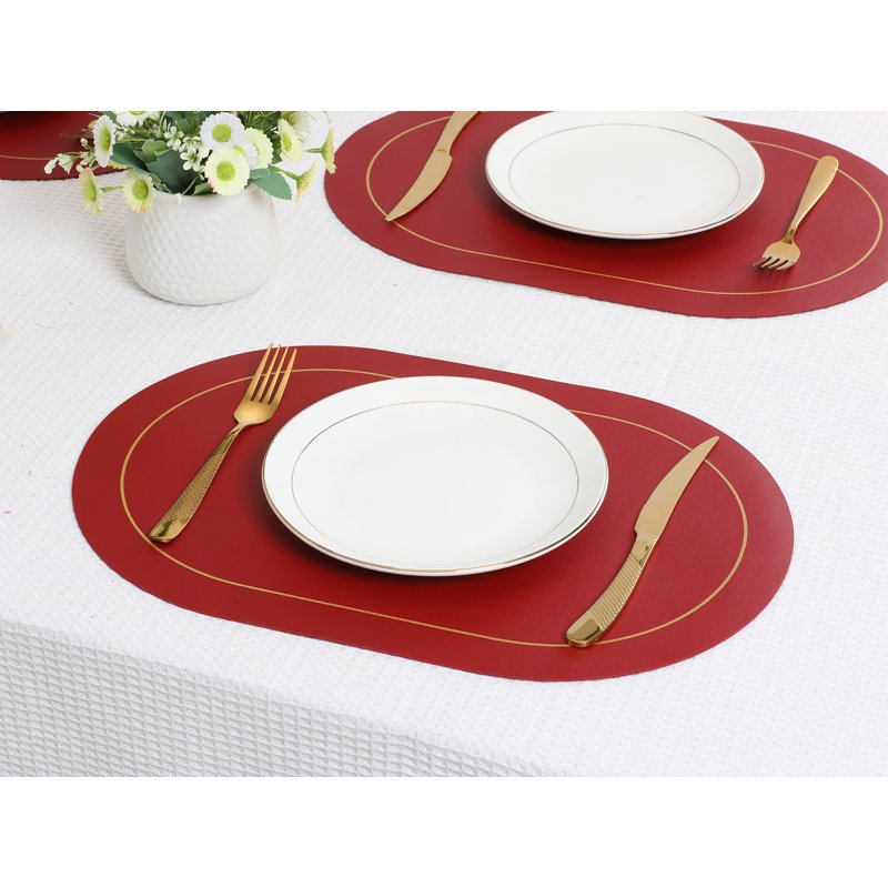 Faux Leather Placemats Set - Washable Table Mats 6pk Red & Yellow