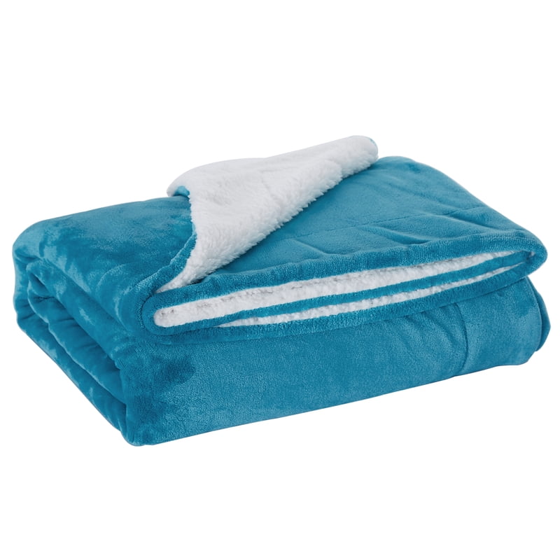 Reversible Sherpa Throw Blanket for Bed Couch - Soft Warm Teal Fleece