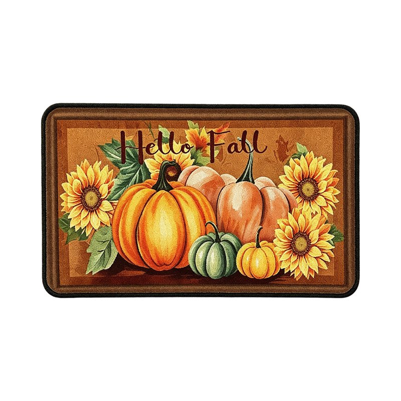Thanksgiving Harvest Fall Doormat with Pumpkins & Sunflowers - Non-Slip Indoor Outdoor Entrance Decor - Variation Q