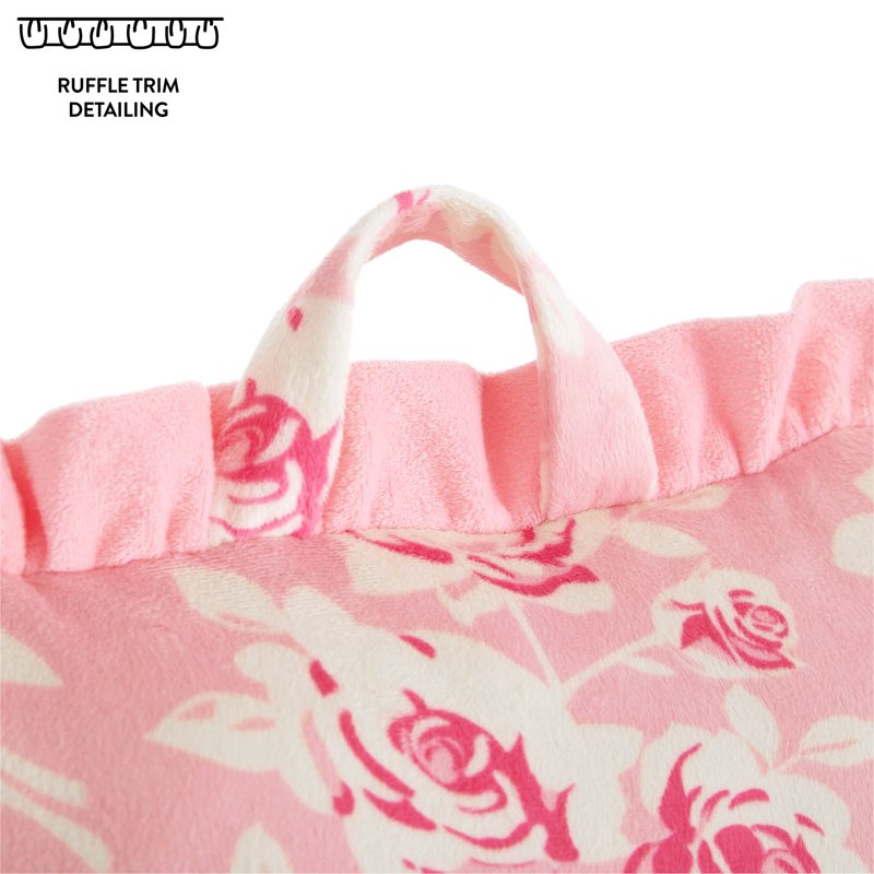 Pink Rose Backrest Pillow with Ruffle Trim - Supportive Indoor Cushion