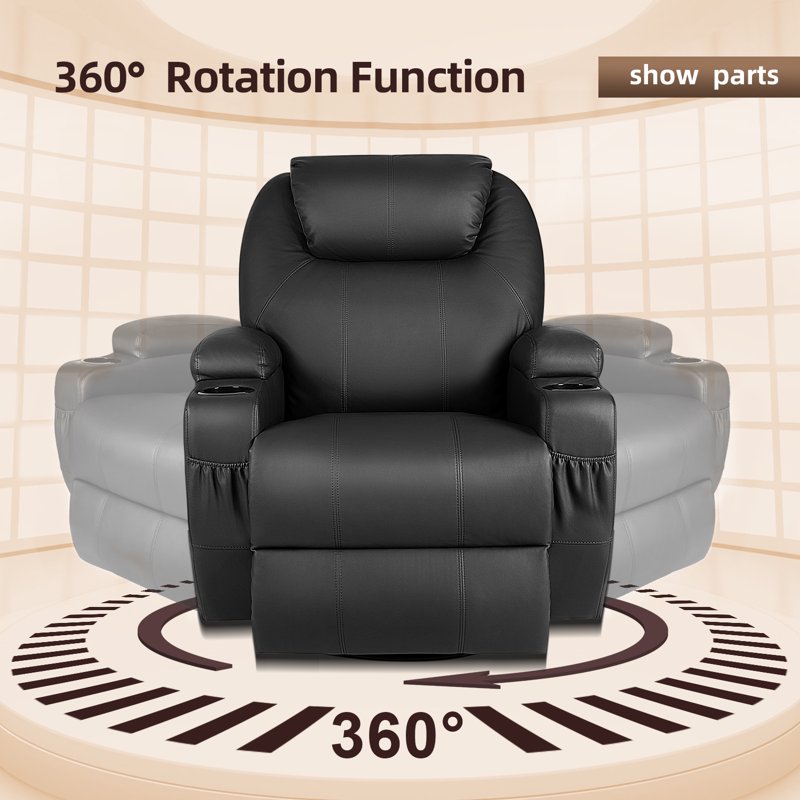 360° Swivel PU Leather Recliner Chair with Massage Function