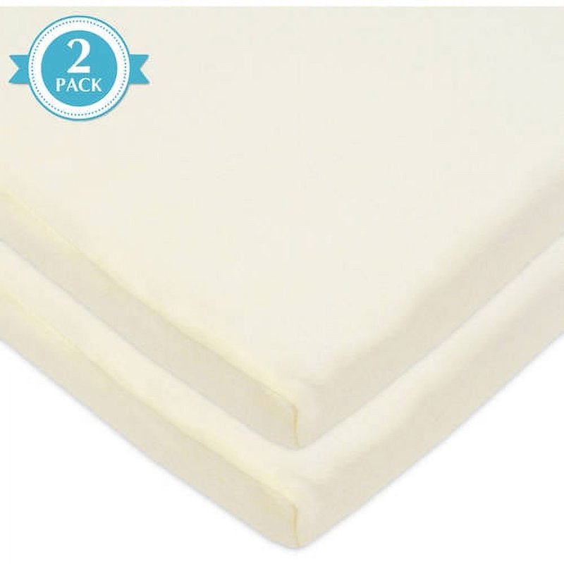 Cream Fitted Bassinet Sheet - 15 x 33 Inches, 100% Cotton Jersey Knit, Pack of 2