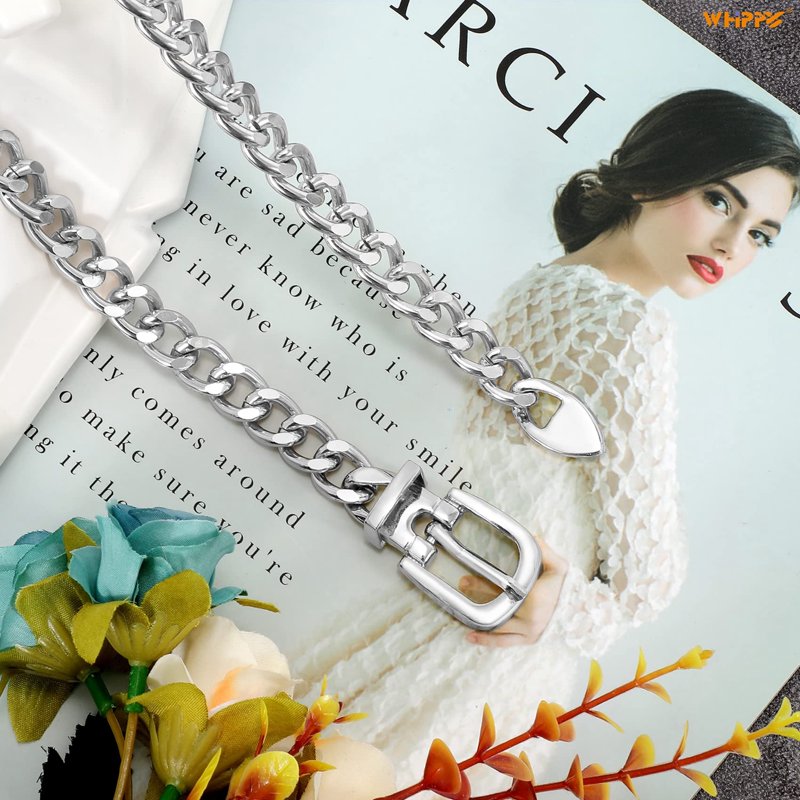 Whippy Silver Chain Belt for Women Adjustable Metal Waist Accessory G-Silver - Up to 52"
