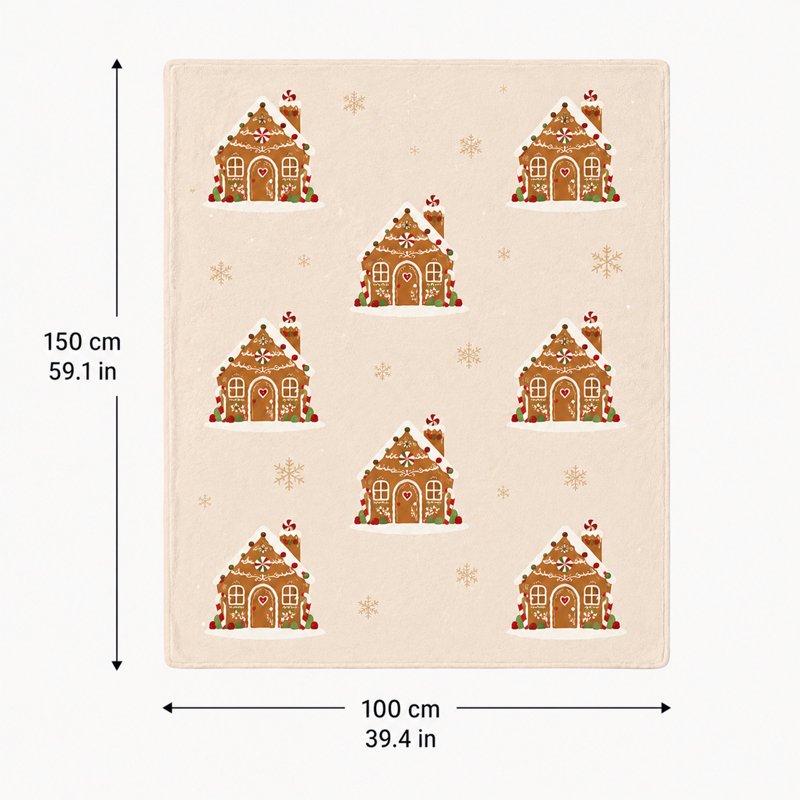 Throw Blanket Winter Flannel Gingerbread House - Neutral 59 x 39.37 inches