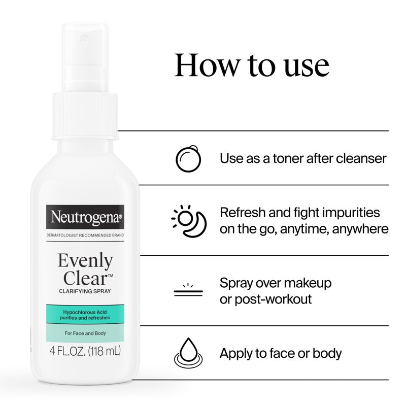 Hypochlorous Acid Clarifying Face and Body Spray for Acne-Prone Skin, 4 oz