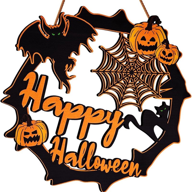 Halloween Wreath Decoration - Indoor Outdoor Spooky Door Wall Decor - Variation D