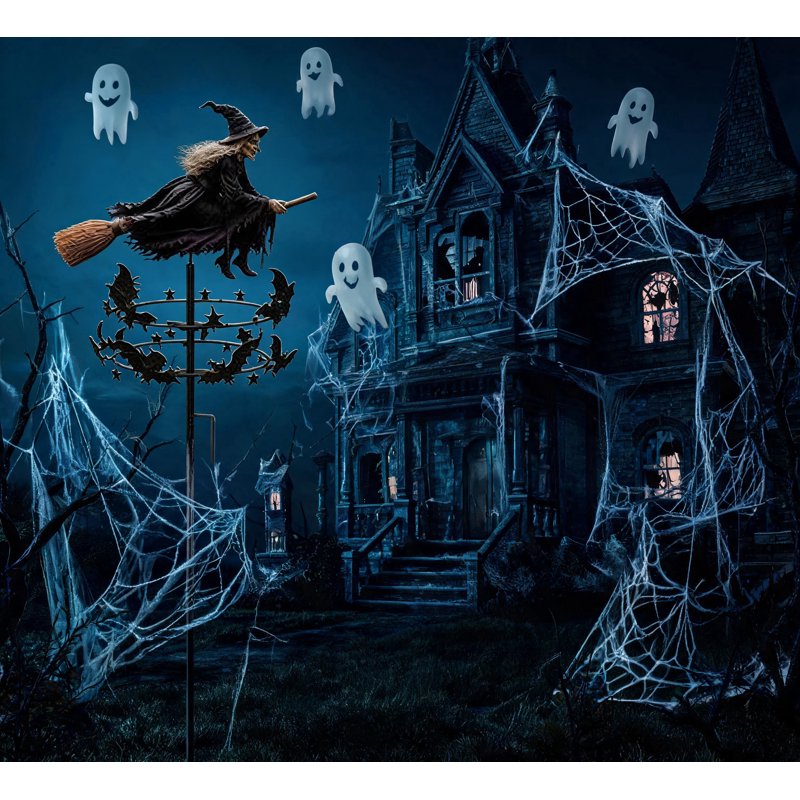Enchanted Witch Garden Wind Spinner Set - Halloween Metal Yard Decor, 3 Pieces