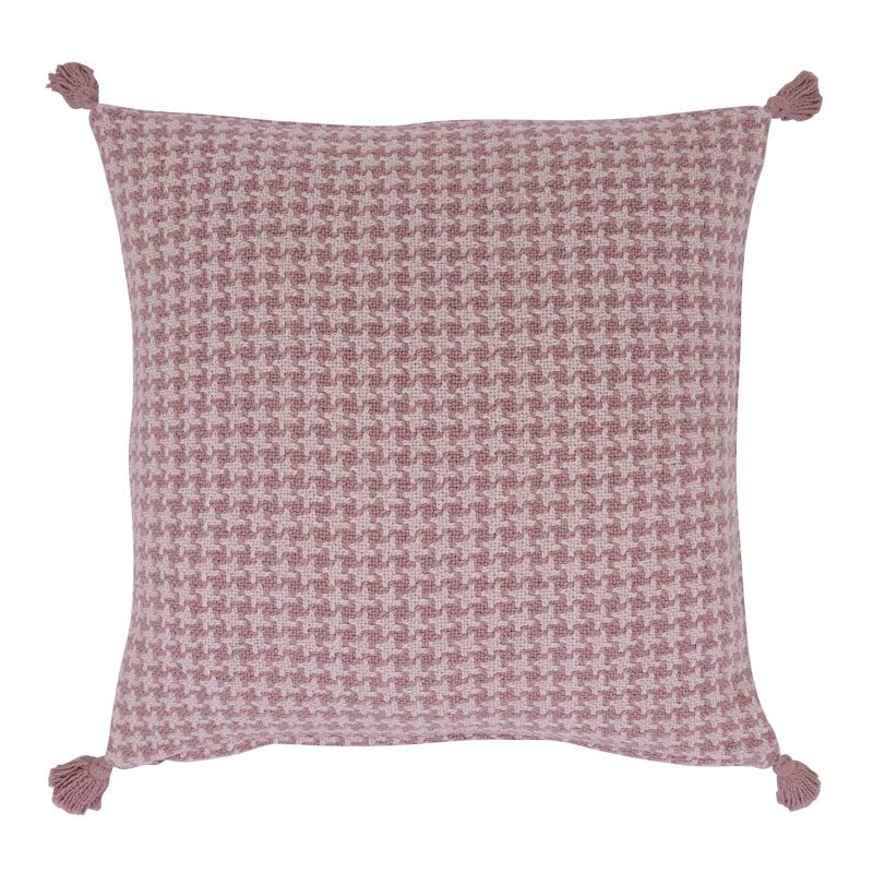 Pink Decorative Throw Pillow 22x22 with Houndstooth Pattern & Tassels - Drew Barrymore