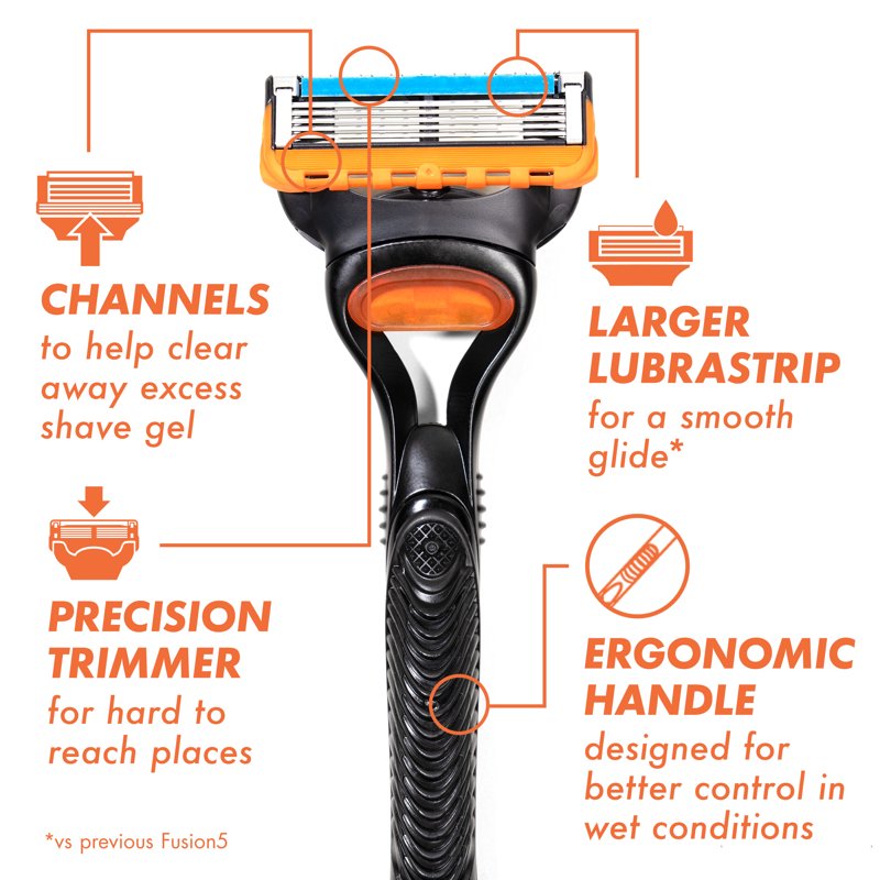 Fusion5 Manual Razor with 5 Blade Refills for Men - Black