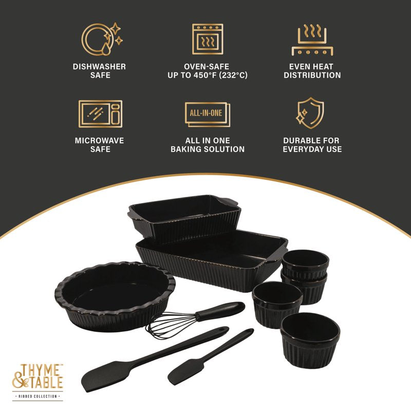 10-Piece Ceramic Bakeware Set - Black with Silicone Tools