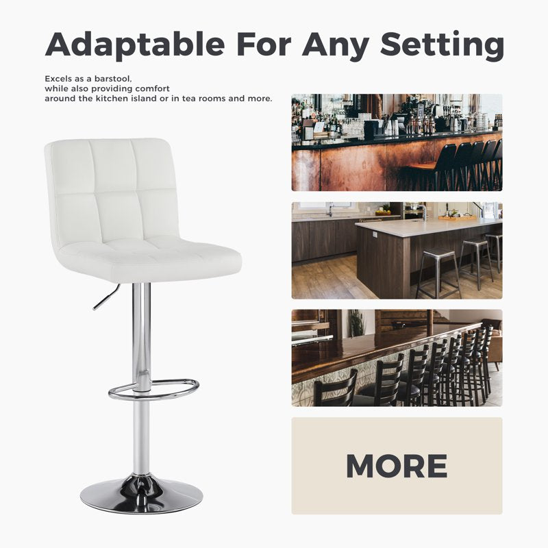 Adjustable Swivel Bar Stools - Set of 4 White PU Leather
