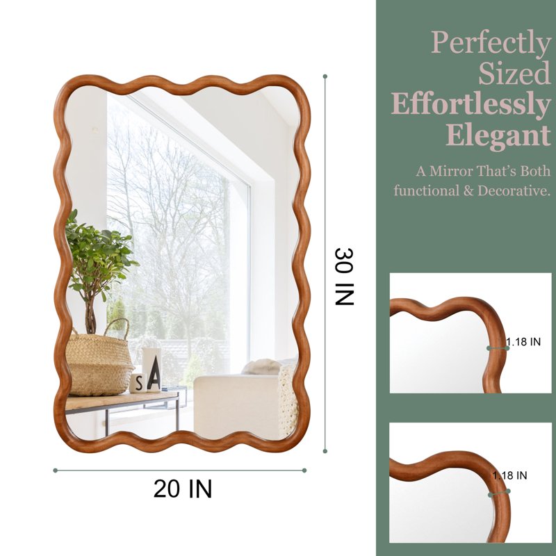 Wall Mirror 20x30 Wavy Rectangle Solid Wood Frame - Yellowish Finish