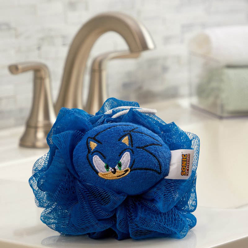 Kids Bath Loofah Pouf Sonic The Hedgehog Blue - Gentle Exfoliating Sponge