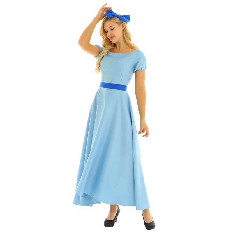 Light Blue Princess Party Dress for Women - Cosplay Costume with Head Accessory & Belt - Medium