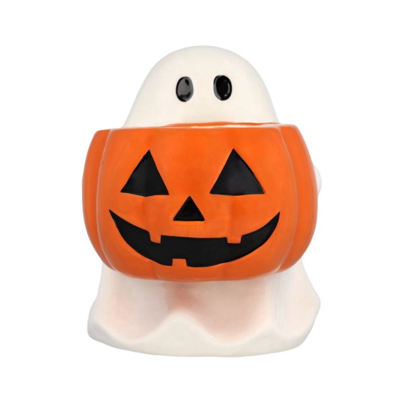 Halloween Ghost Pumpkin Candy Bowl - Cute Resin Figurine with Jack O Lantern - Variation #030
