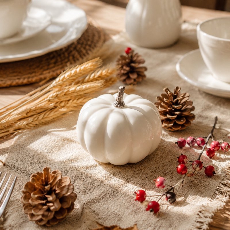 White Foam Pumpkin Model - Realistic Decor for Fall Tabletop & Photo Props - Customizable Surface