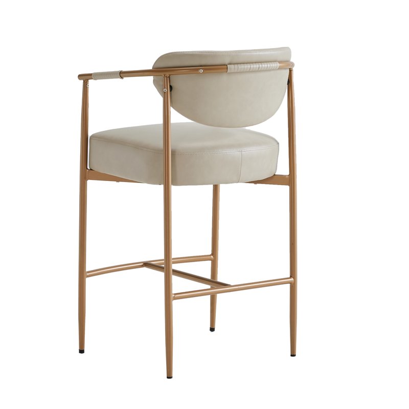 Modern Counter Bar Stool Set of 2 - Beige with Gold Frame