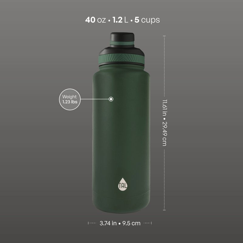 40 oz Insulated Stainless Steel Water Bottle - Green, 2 Pack