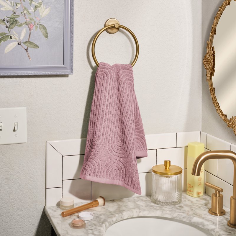 Rose Pink Textured Hand Towel - 100% Cotton, 28x16 Inches, Beautiful by Drew Barrymore