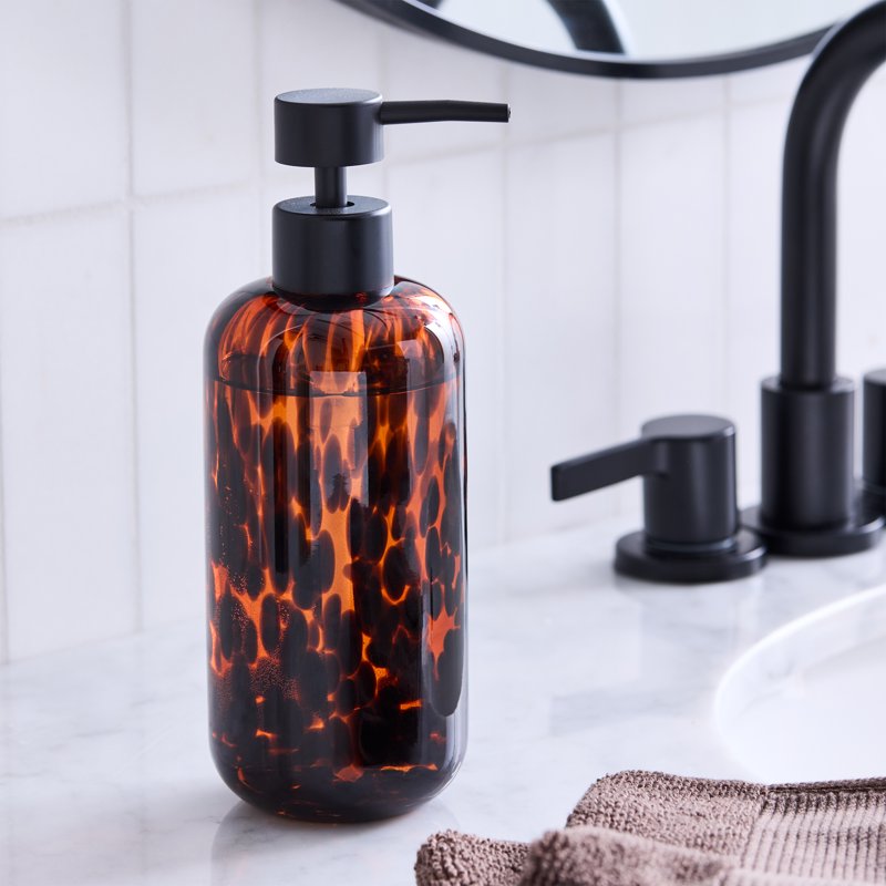 Glass Soap Dispenser Pump - Confetti Mouth-Blown Style, 13.7 oz, Black Pump - Soap Pump