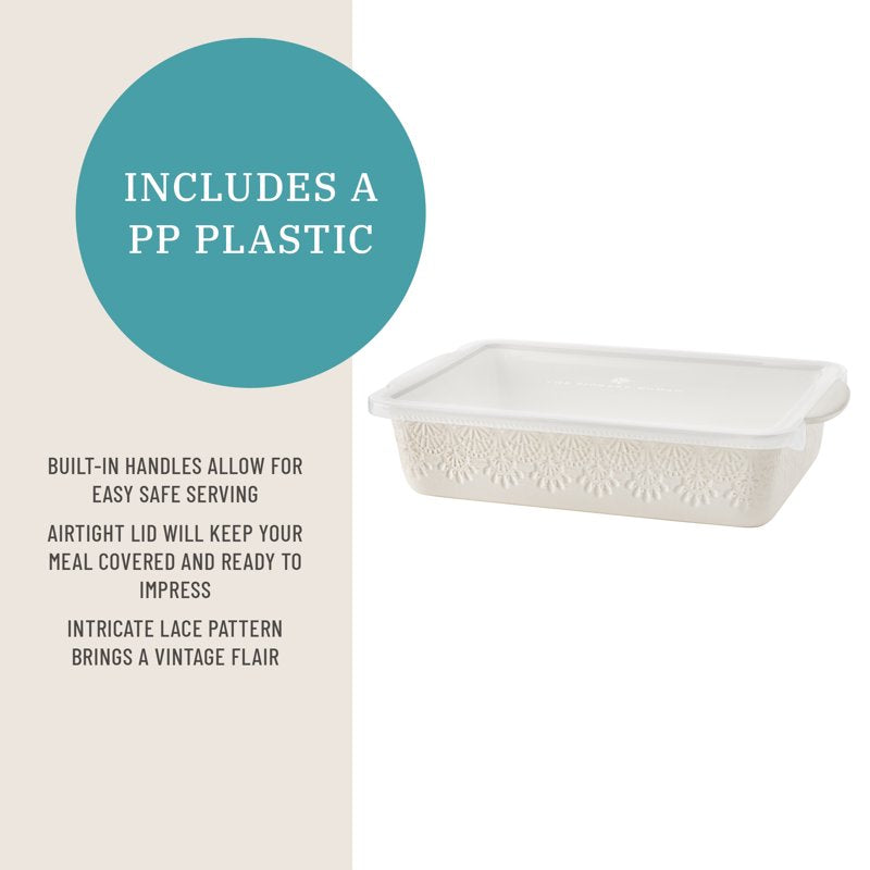 Ceramic Casserole Dish with Wood Lid - 9" x 13" Linen