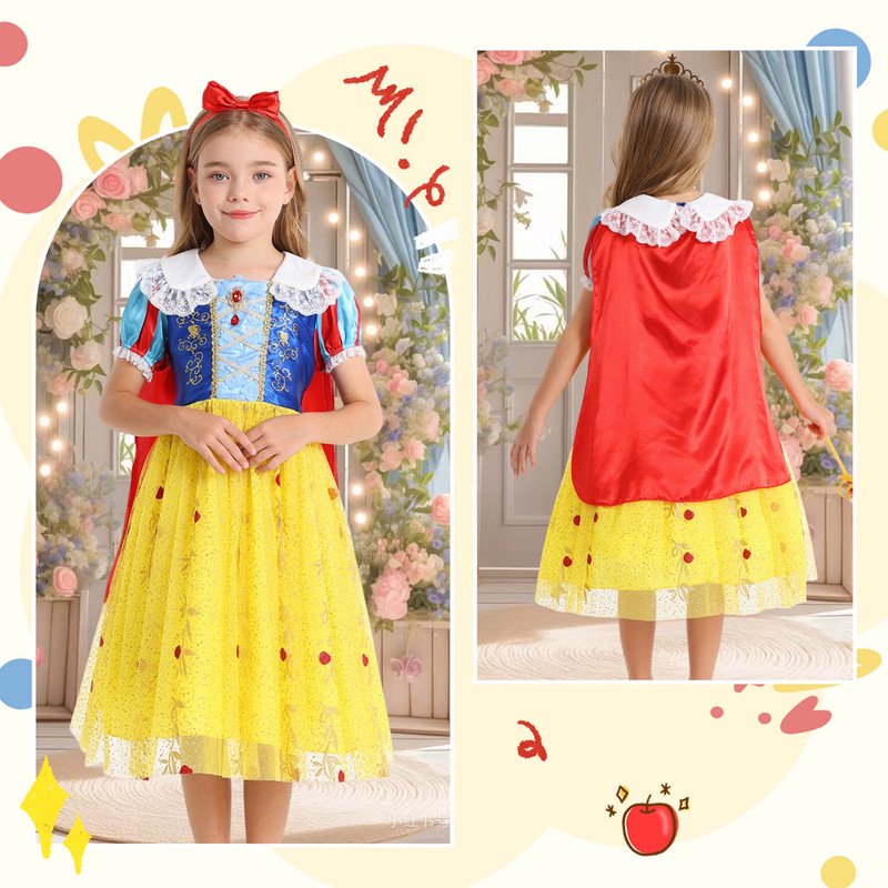 Yellow Princess Dress Costume for Girls 7-8 Years with Accessories - Off-Shoulder & Ruffled Design