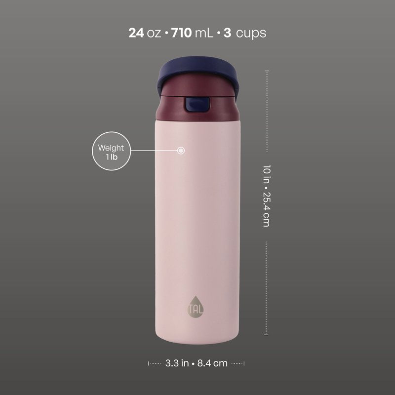 24oz Stainless Steel 2-in-1 Straw & Chug Water Bottle - Mauve