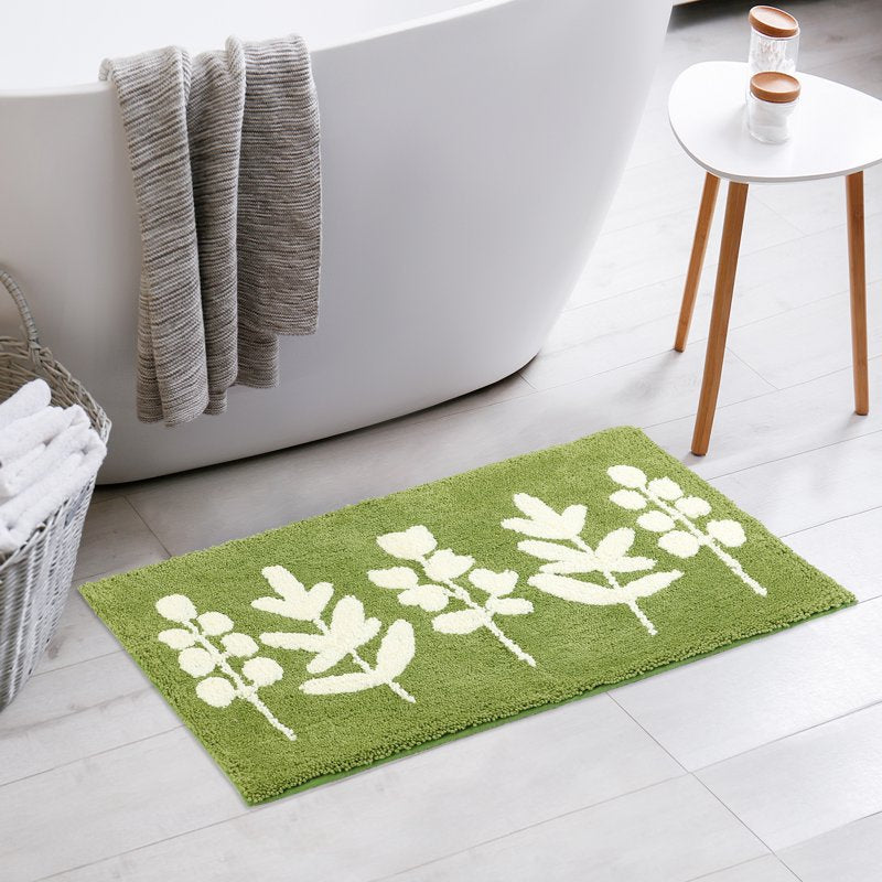 Leaves-2 Plush Fluffy Non-Slip Bath Rug 18x26 Inches - Quick Dry Bathroom Mat