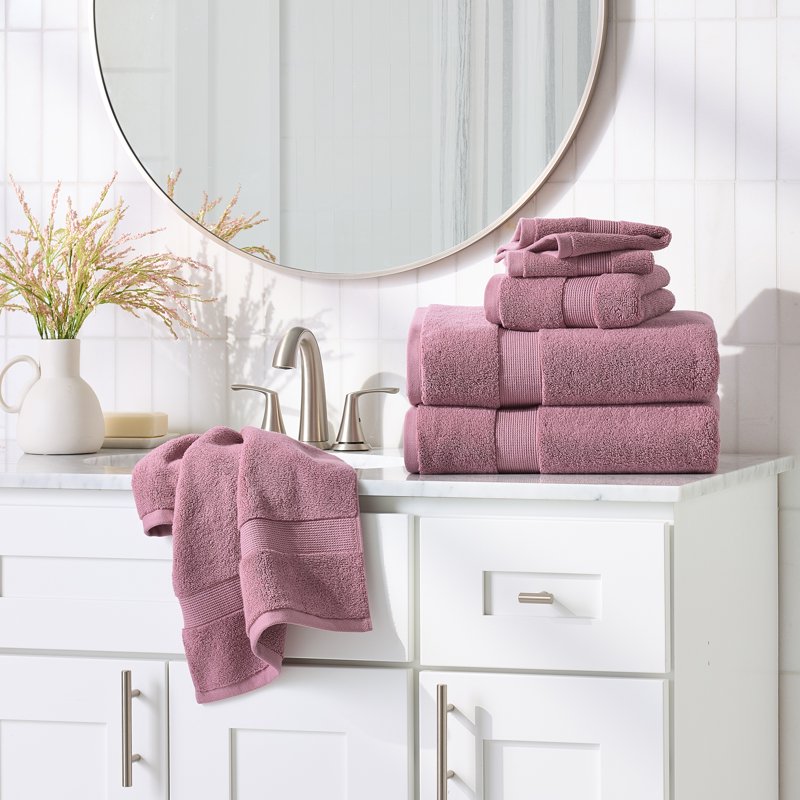 Soft Cotton Towel Set - 6 Piece Bath & Hand Towels with Popcorn Texture, Violet Gem