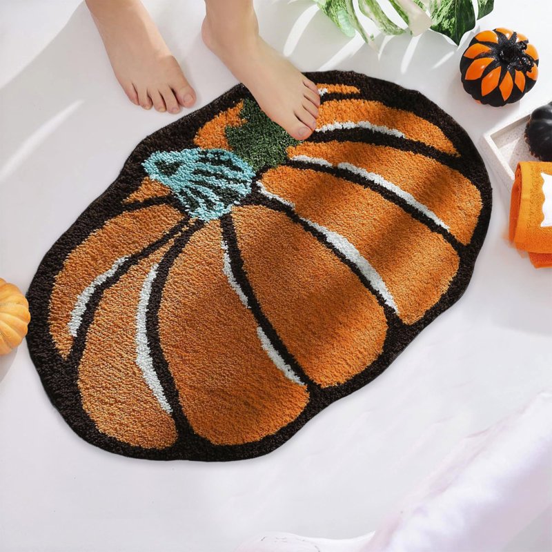 Orange Pumpkin Fall Doormat with Non-Slip Backing - Halloween Thanksgiving Entryway Rug - Washable 15.75x23.62in