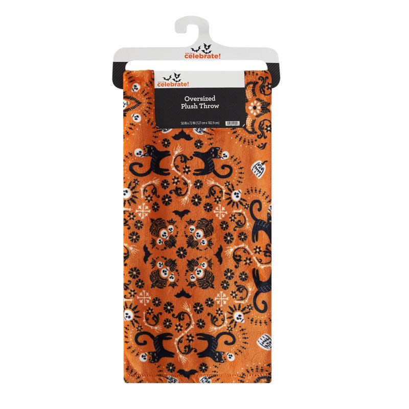 Pumpkin Cats Bandana Plush Oversized Throw Blanket 50x72in - Halloween Decor