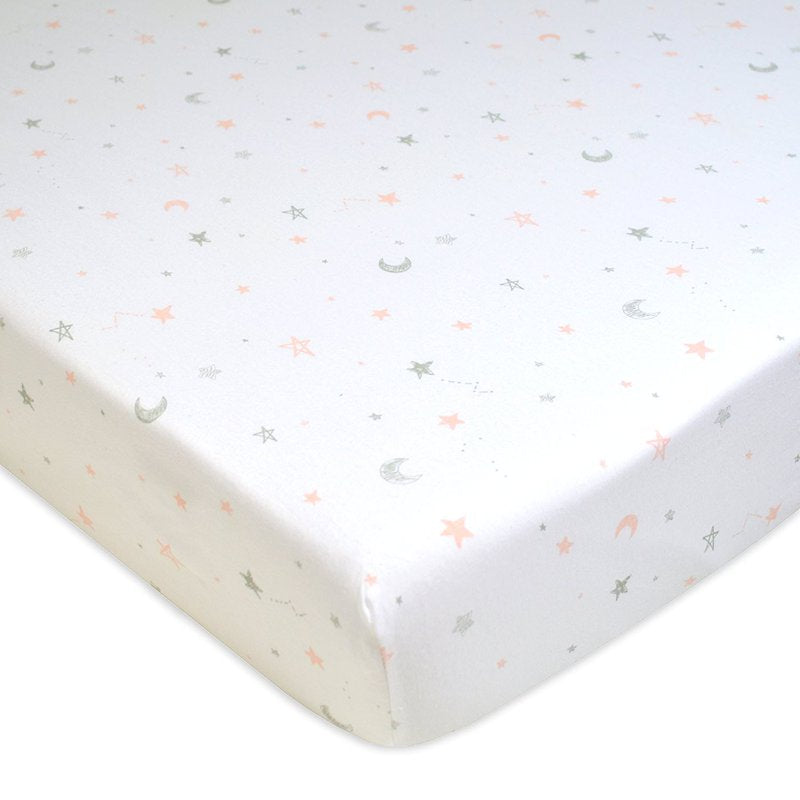 Pink Stars Cotton Fitted Crib Sheet 52x28 Inches - Baby Bed Sheet for Toddler & Infant