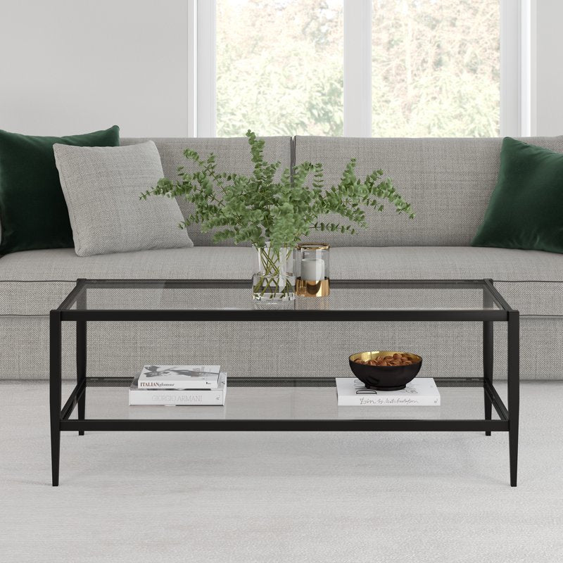 Rectangular Coffee Table with Glass Shelf - Modern Chic Design