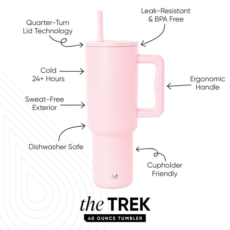 40 oz Insulated Stainless Steel Trek Tumbler with Straw Lid - Blush